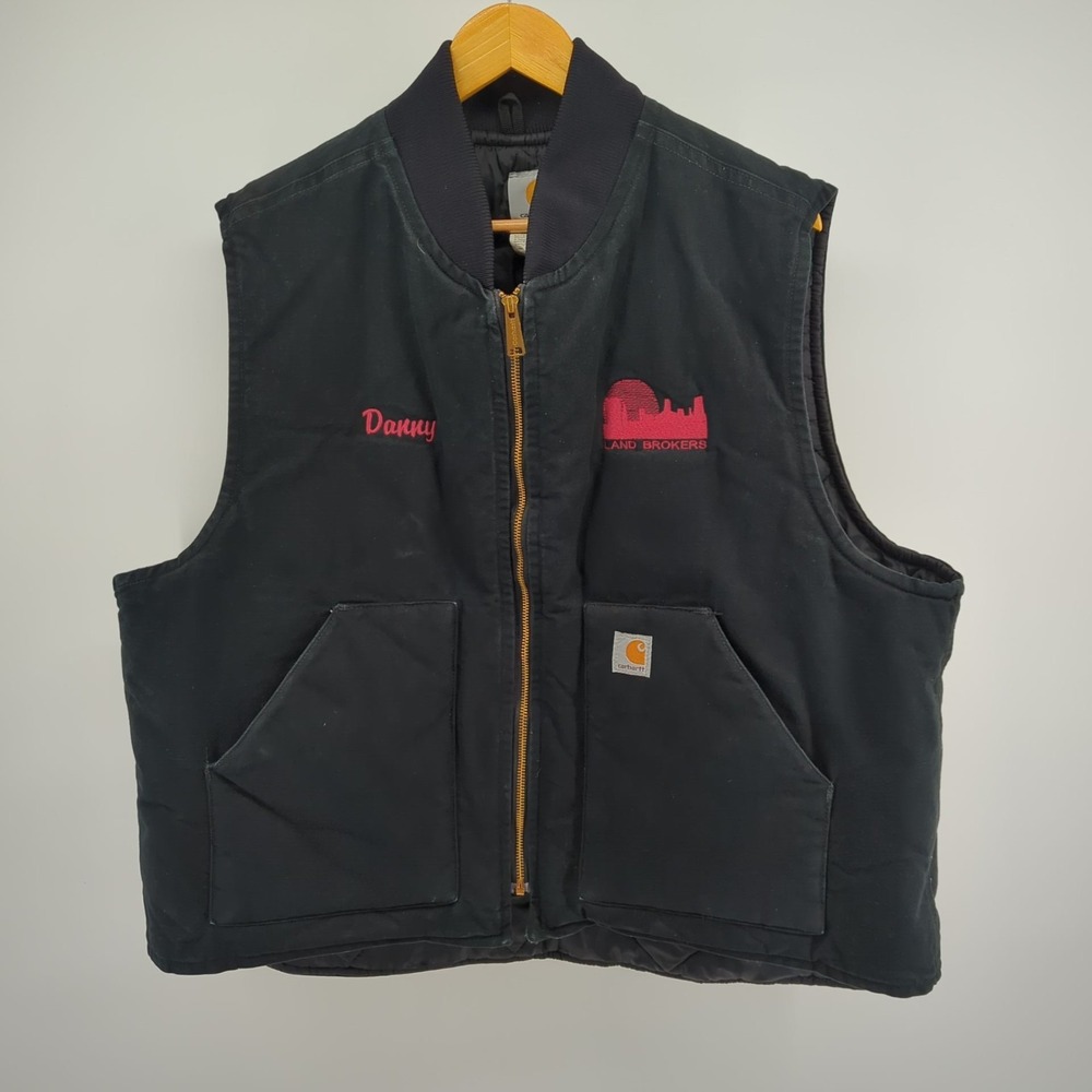 Carhartt Vest Quilt Lined V01 Men 2XL Black Relaxed Fit Company Name Embroidered - Picture 1 of 9